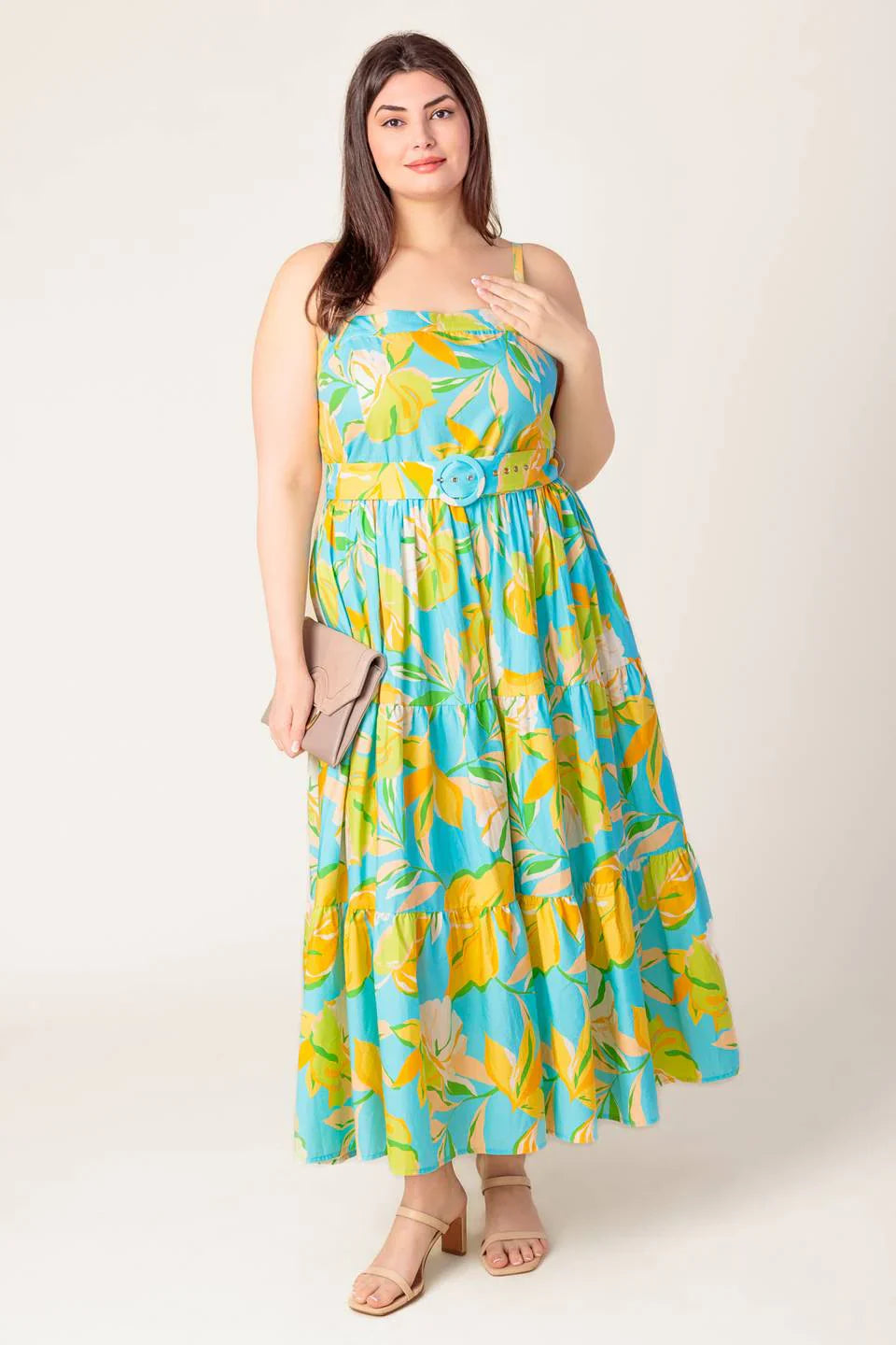 A PERFECT DAY MIDI DRESS BLUE YELLOW