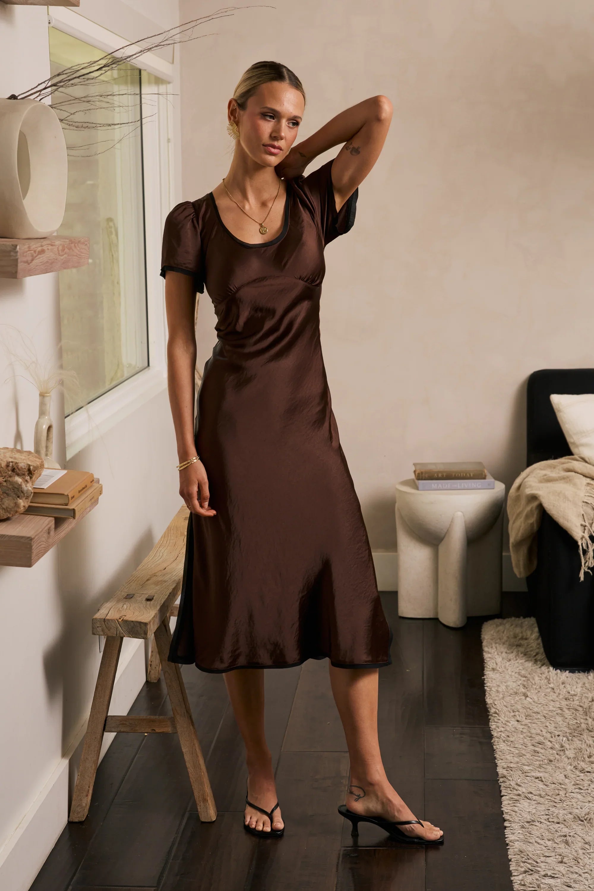 Austia Midi Dress in Brown