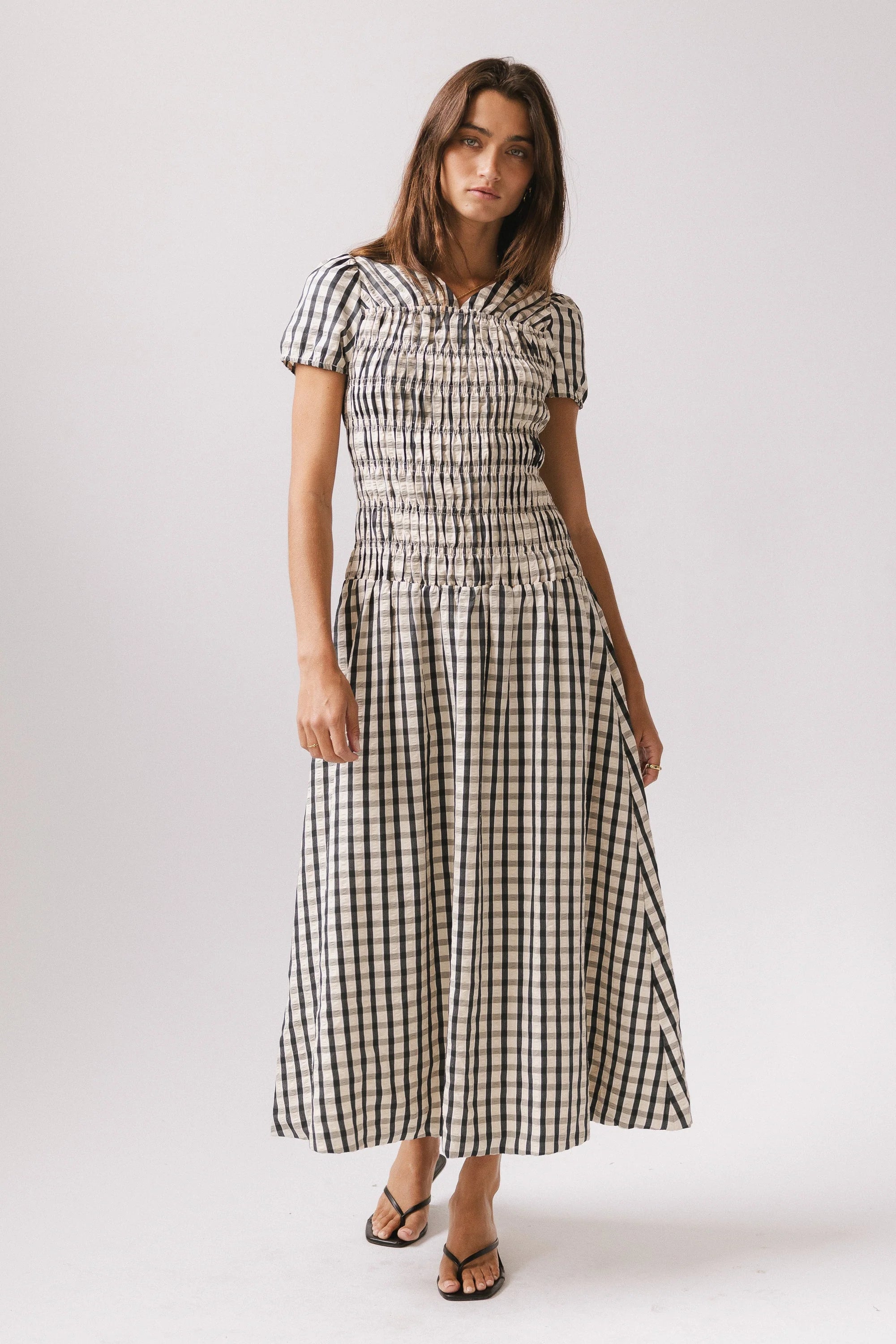 Erin Smocked Maxi Dress in Navy