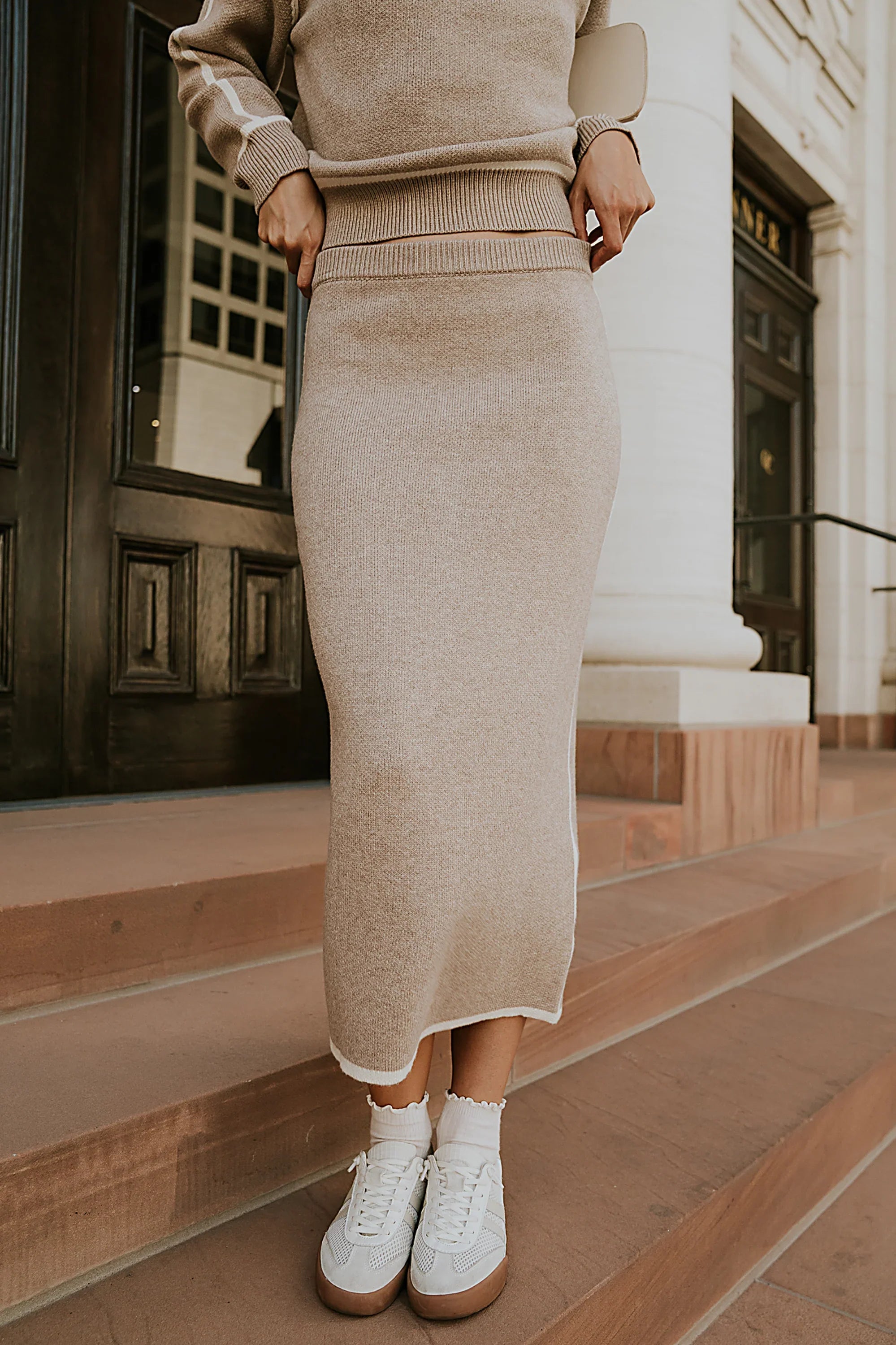 Kenna Contrast Midi Skirt in Oatmeal FINAL SALE