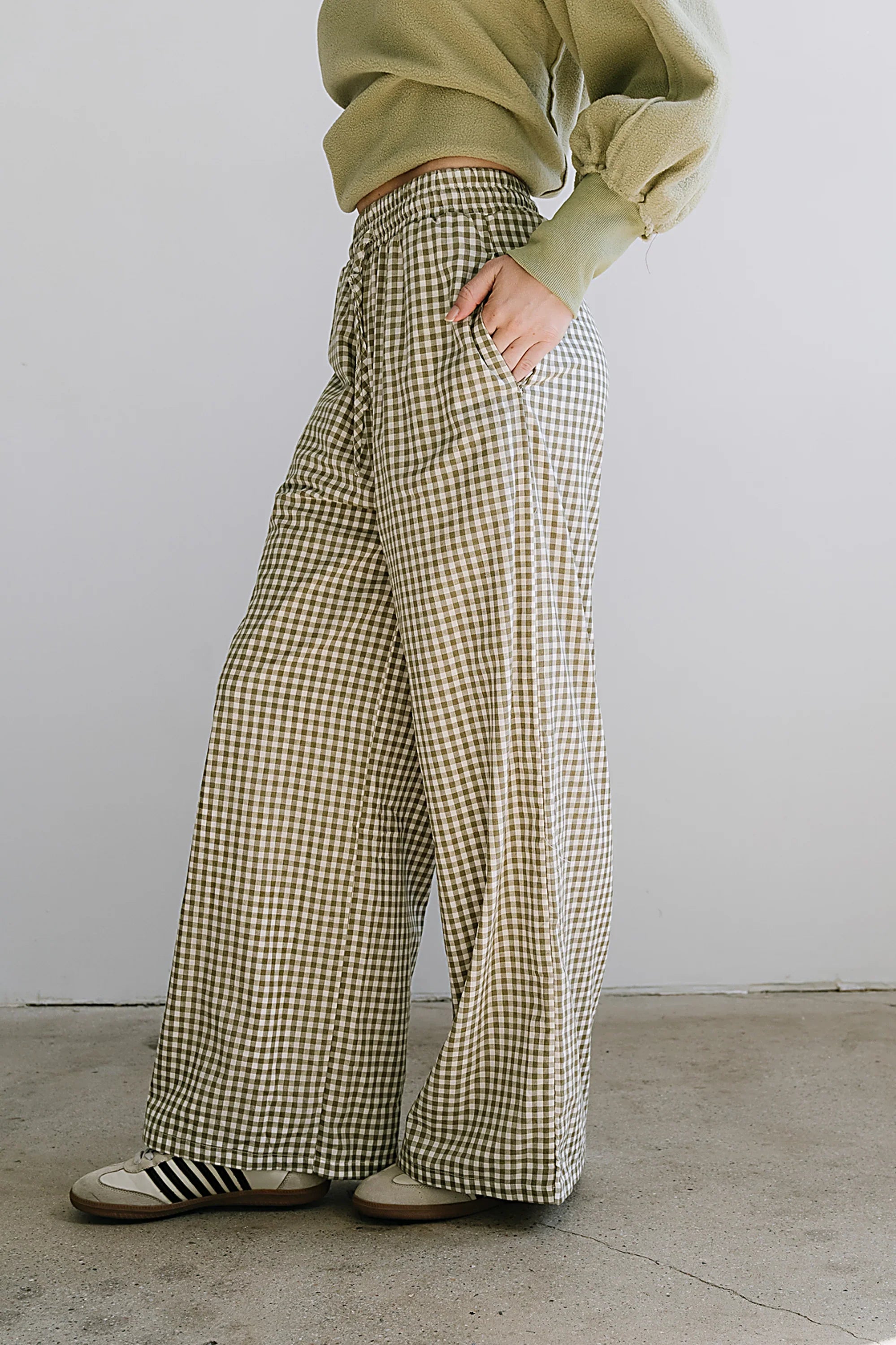 Ada Gingham Wide Leg Pants in Olive FINAL SALE
