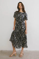 Mary Anne Floral Midi Dress in Black FINAL SALE