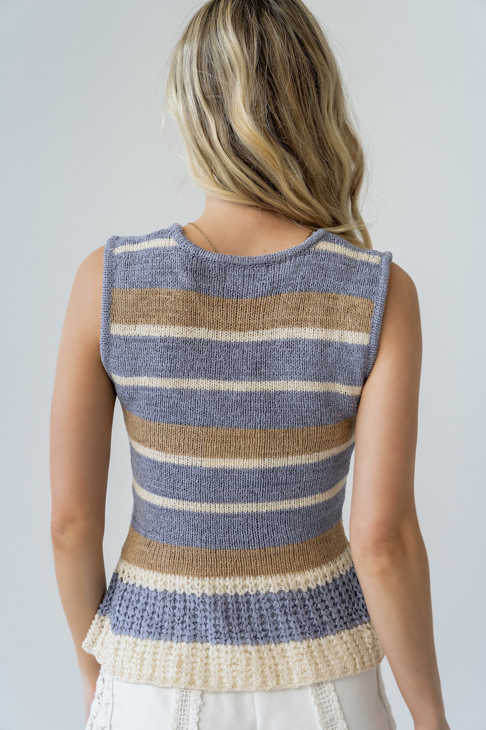 Tessa Striped Top in Dusty Blue