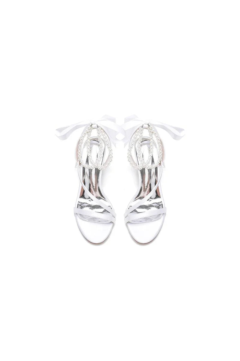 Pearl Open Toe Ankle Strap High Heels