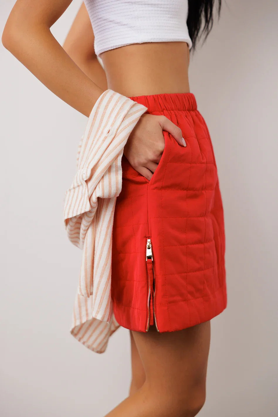 Sarah Quilted Mini Skirt in Red FINAL SALE