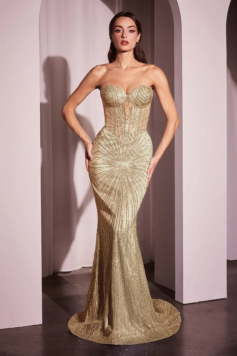 Maddox Gown Gold STRAPLESS GLITTER EMBELLISHED GOWN