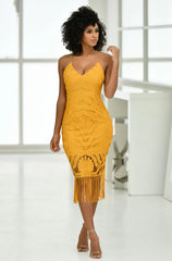 Khaleesi Dress Mustard Lace Dress With Fringe