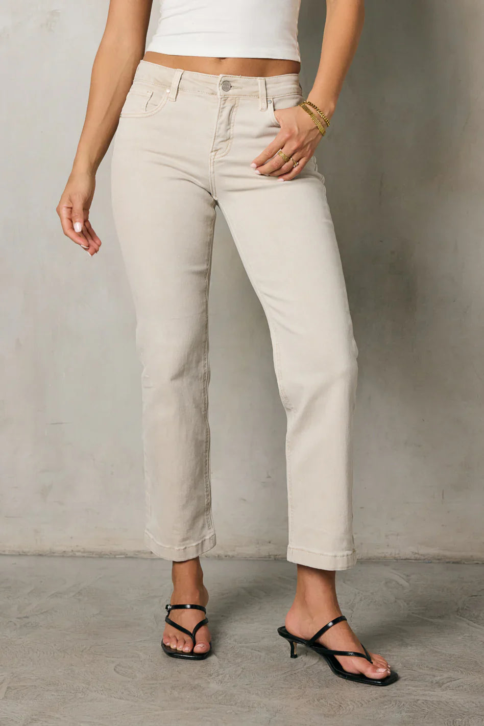 Nyla Straight Leg Jeans in Beige FINAL SALE