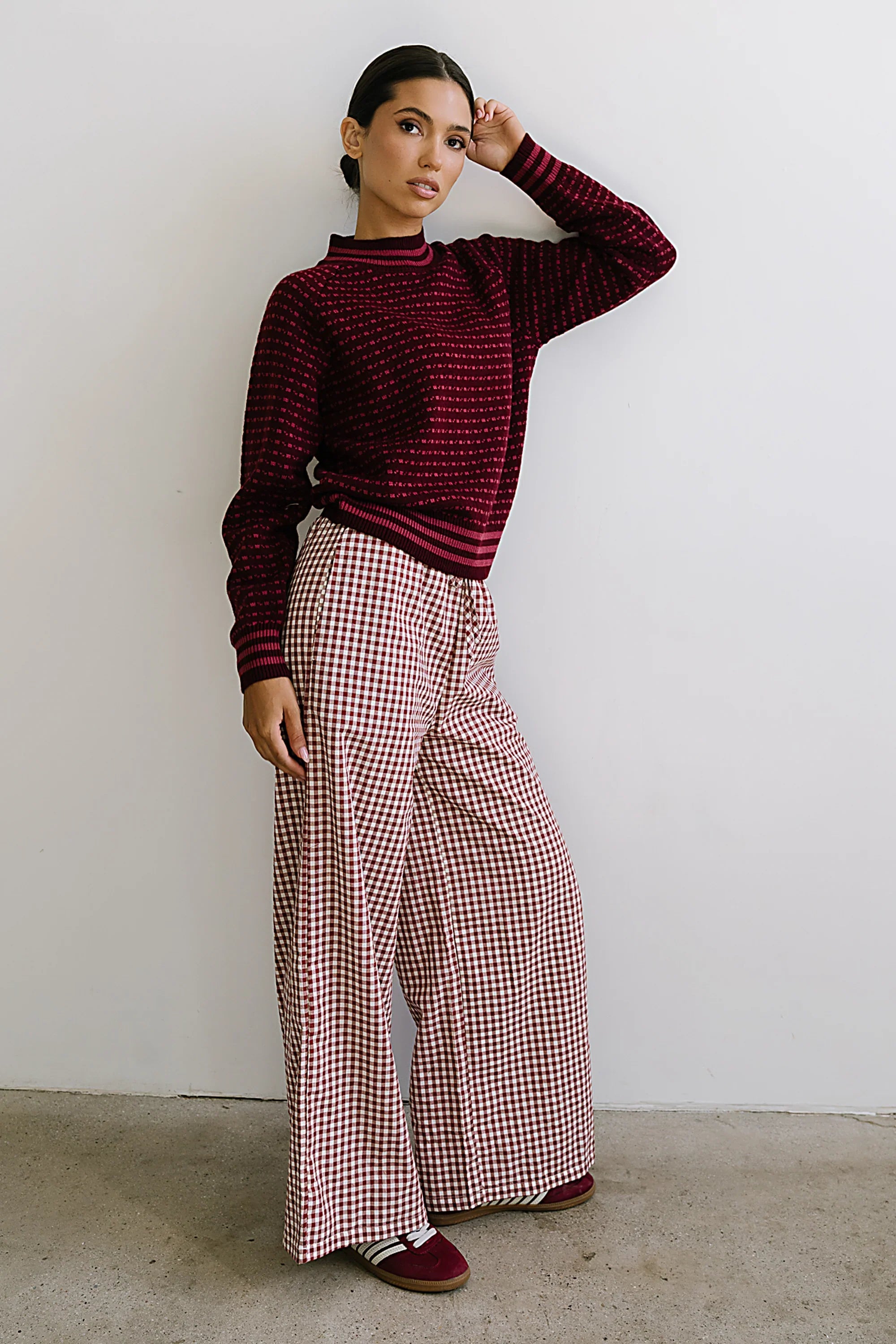 Ada Gingham Wide Leg Pants in Burgundy FINAL SALE