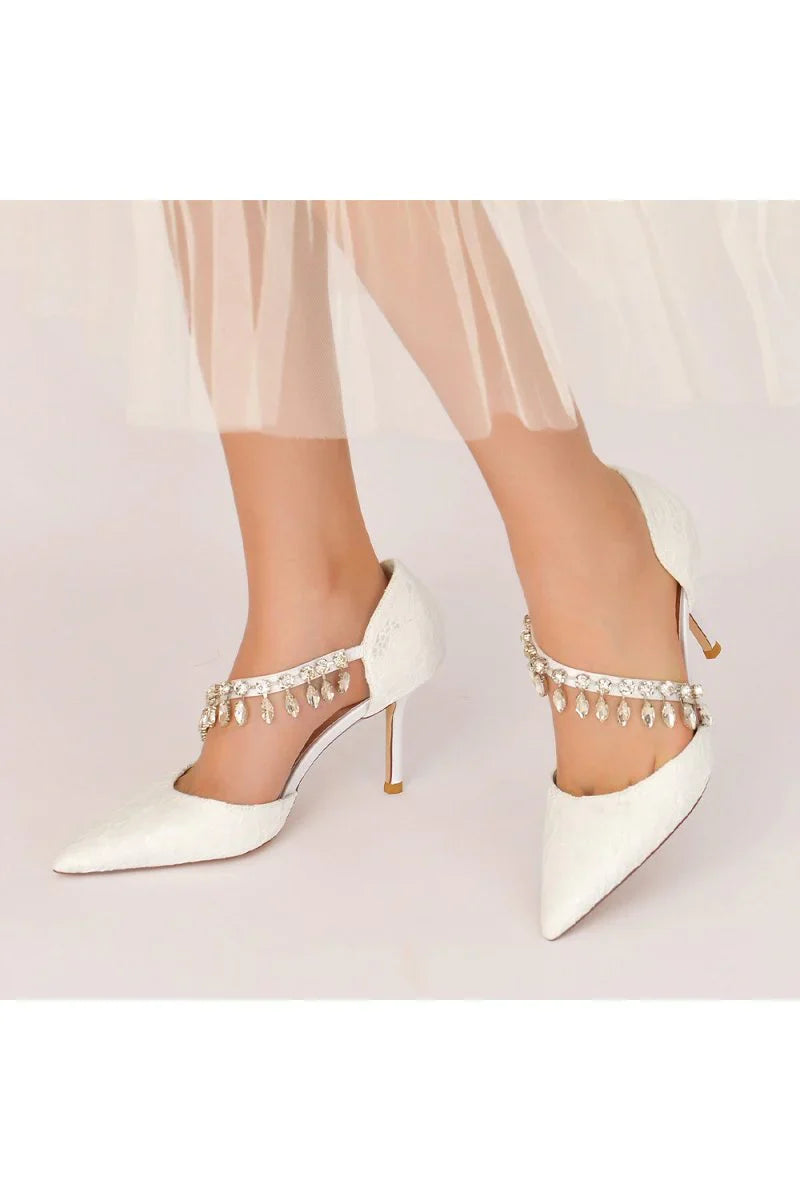 Pointed Toe Crystal Strap Heels