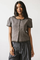 Serra Lace Trim Blouse in Charcoal FINAL SALE