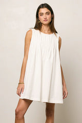 Arizona Pleated Babydoll Dress in White FINAL SALE