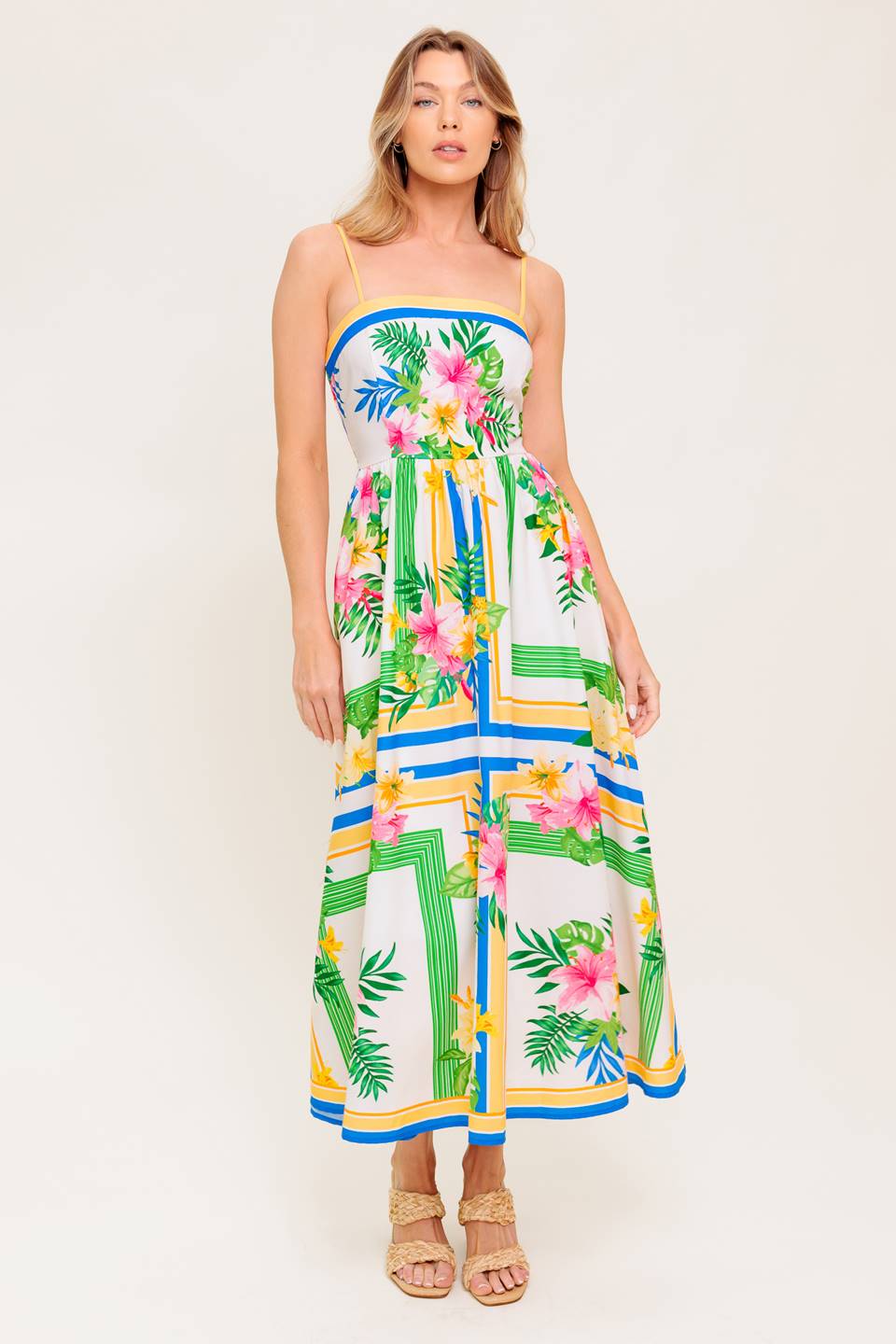 FLORAL HARMONY FLOWER PRINT MIDI DRESS WITH POCKETS