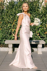 One Shoulder Stretch Matte Satin Sheath Long Bridesmaid Dresses