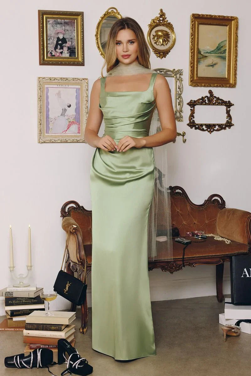 Toby Maxi Satin Dress with Lace Up Back Scarf