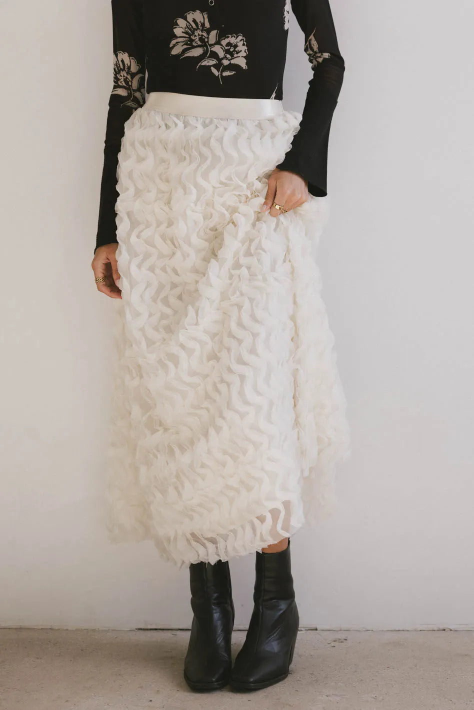 Yani Ruffle Tulle Maxi Skirt in Cream FINAL SALE