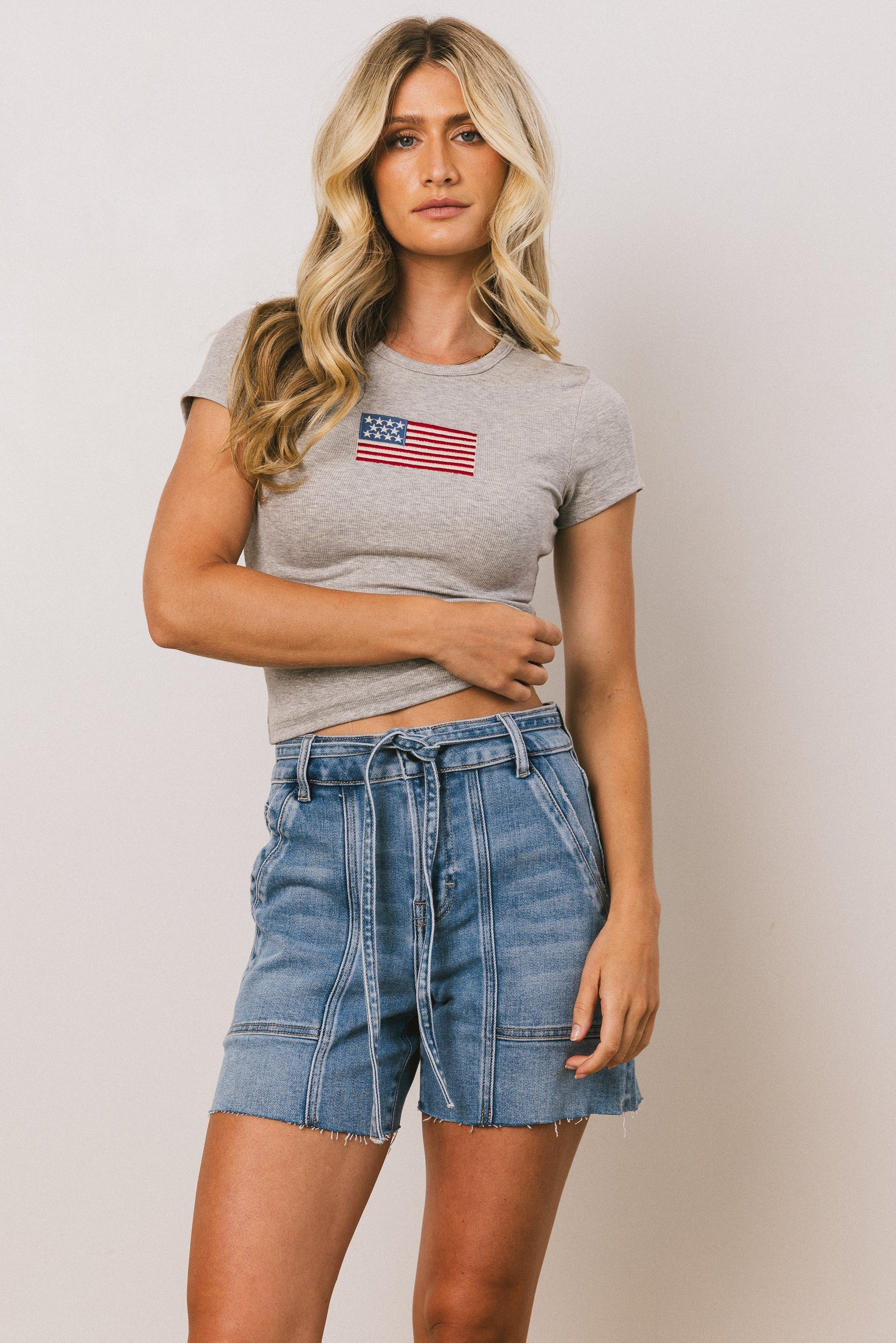 American Flag Tee in Grey FINAL SALE