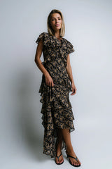 James Ruffle Maxi Dress in Black FINAL SALE
