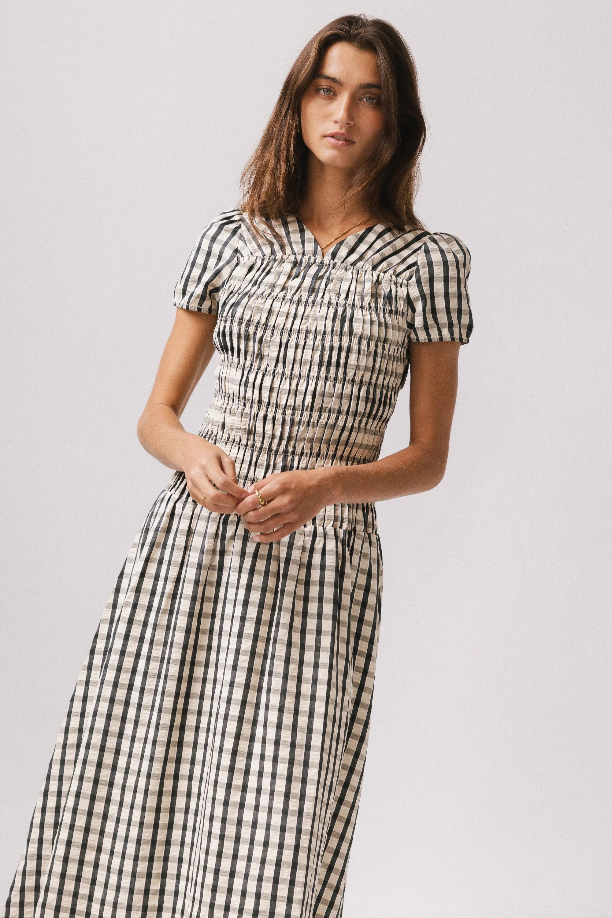 Erin Smocked Maxi Dress in Navy