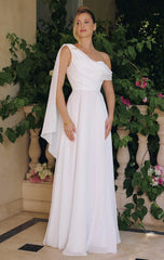 VENUS GOWN OFF WHITE ONE SHOULDER CHIFFON DRESS