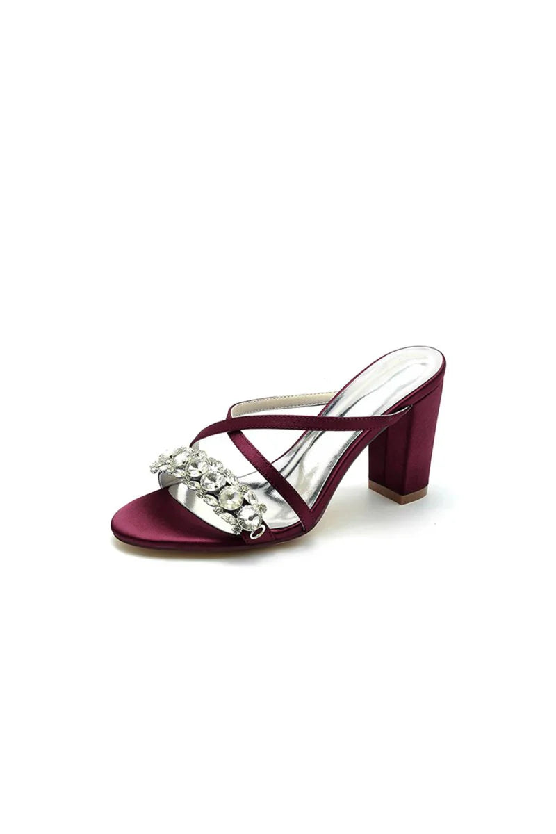 Sliver Open Toe Sandals with Rhinestone