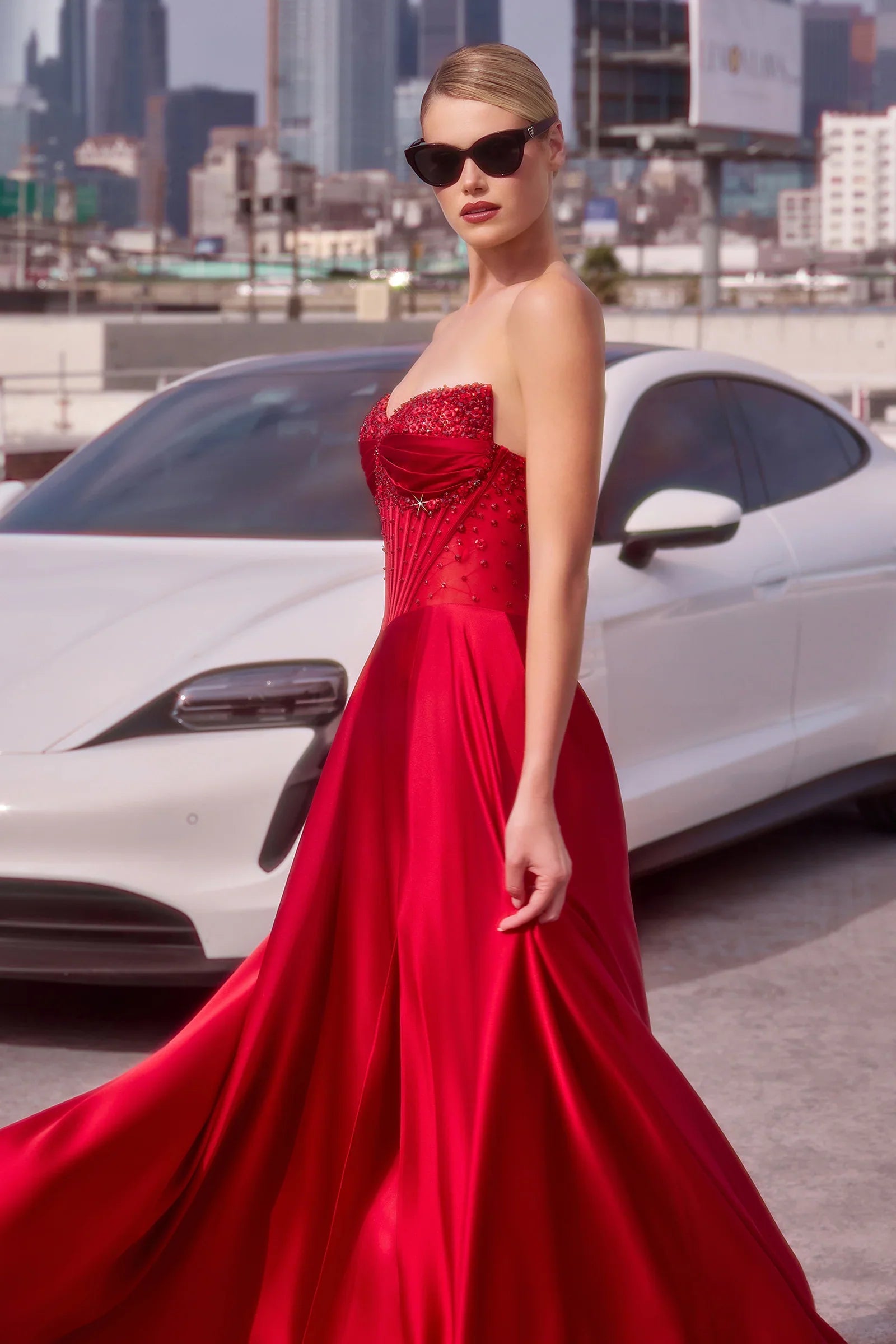 Melanie Gown A line Dress with Beaded Bodice Corset Back