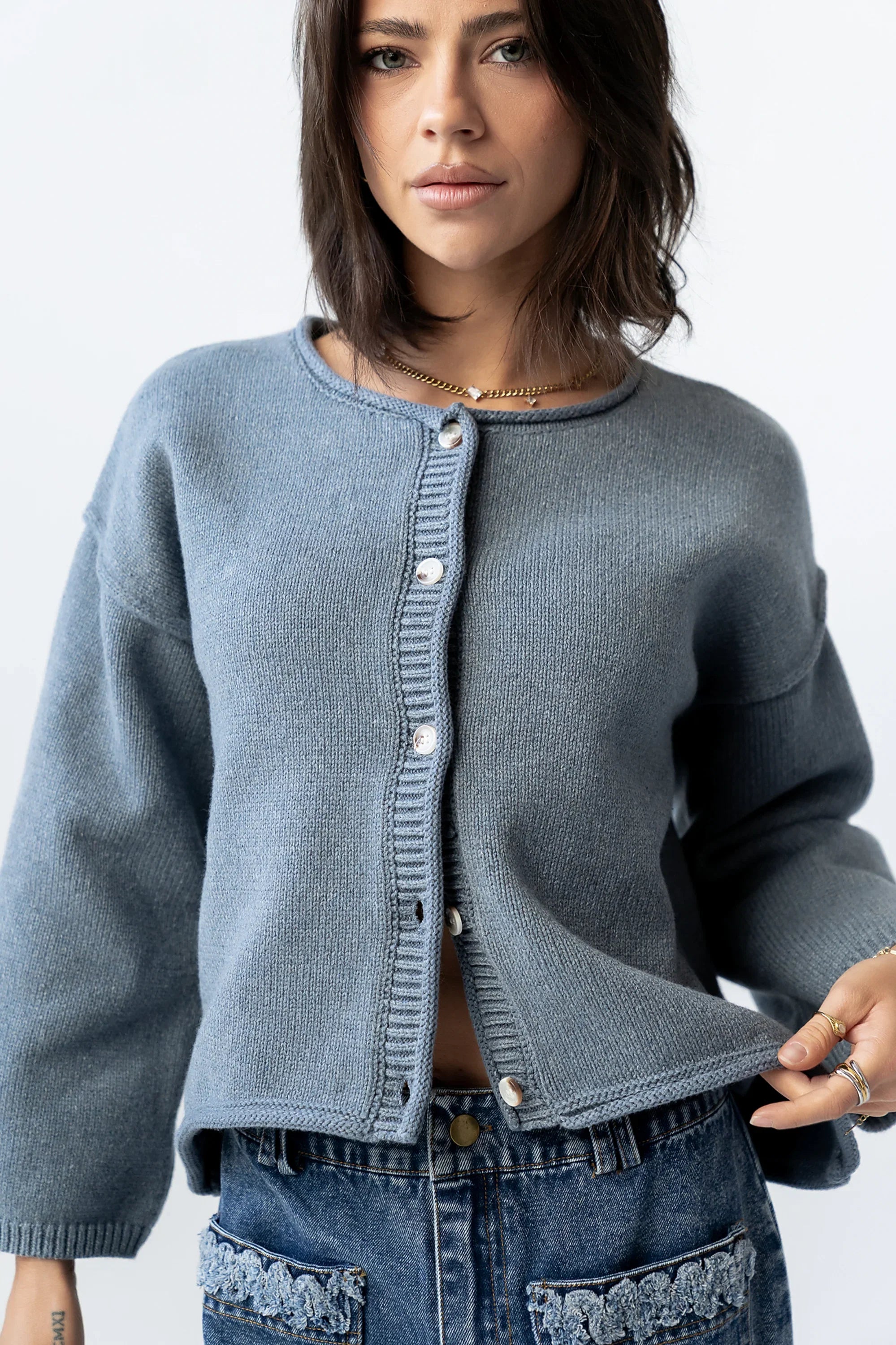 Carlie Knit Cardigan in Light Blue