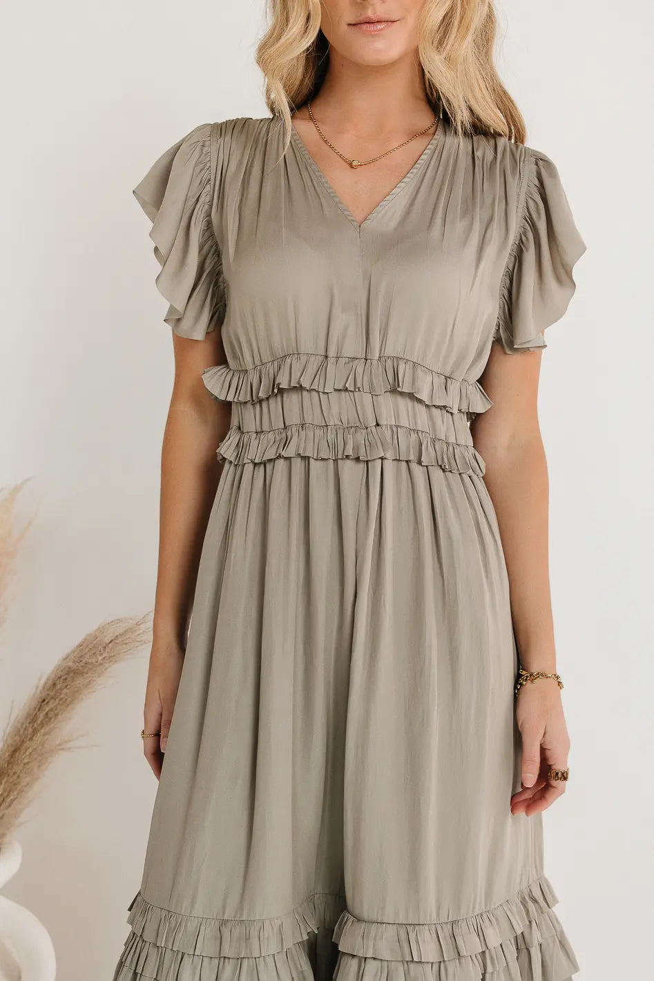 Willa Ruffle Dress in Sage FINAL SALE