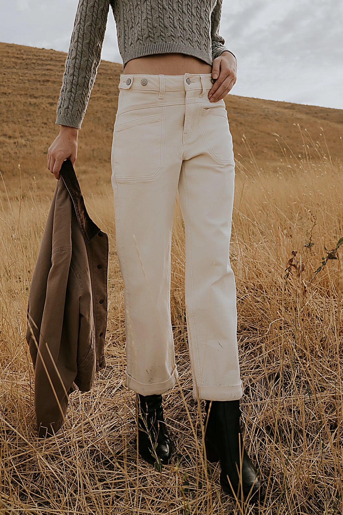 Amber Wide Leg Jeans in Cream