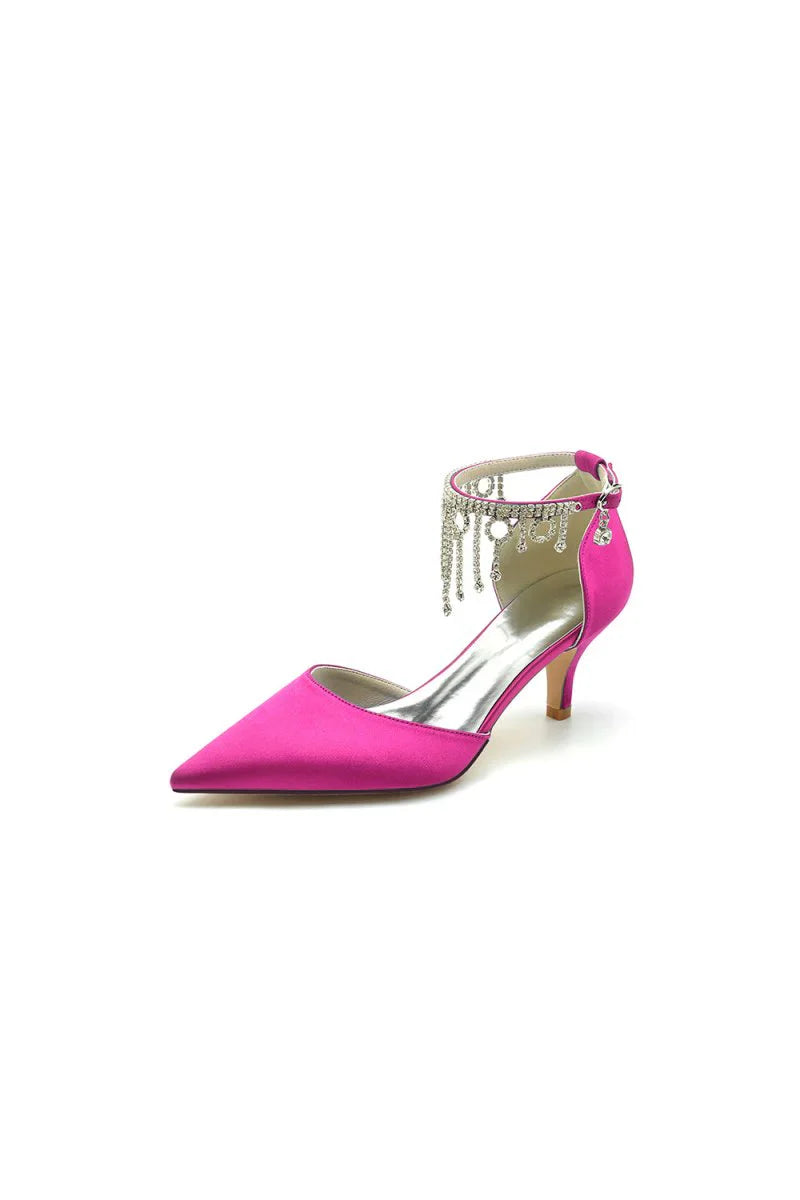 Pointed Toe Ankle Strap Party Shoes with Rhinestone