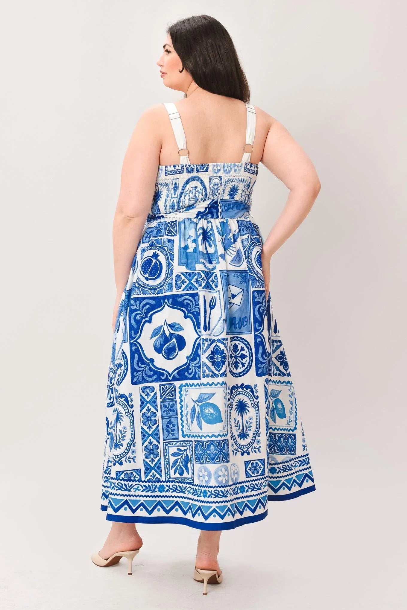 BLUE MAJOLICA CHARM MIDI DRESS