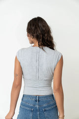 Kinzey Lace Trim Top in Heather Grey