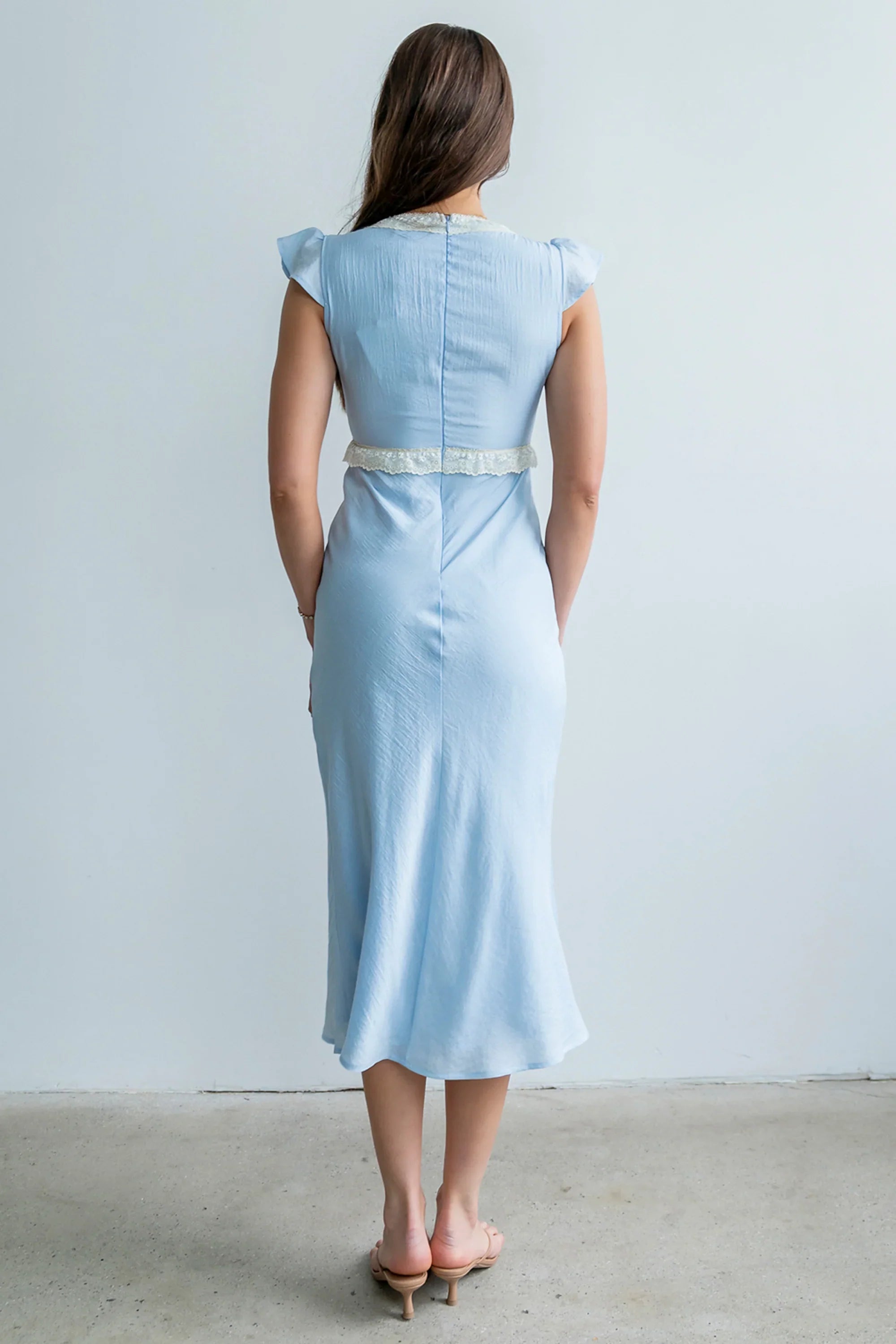 Jessica Lace Trim Maxi Dress in Blue
