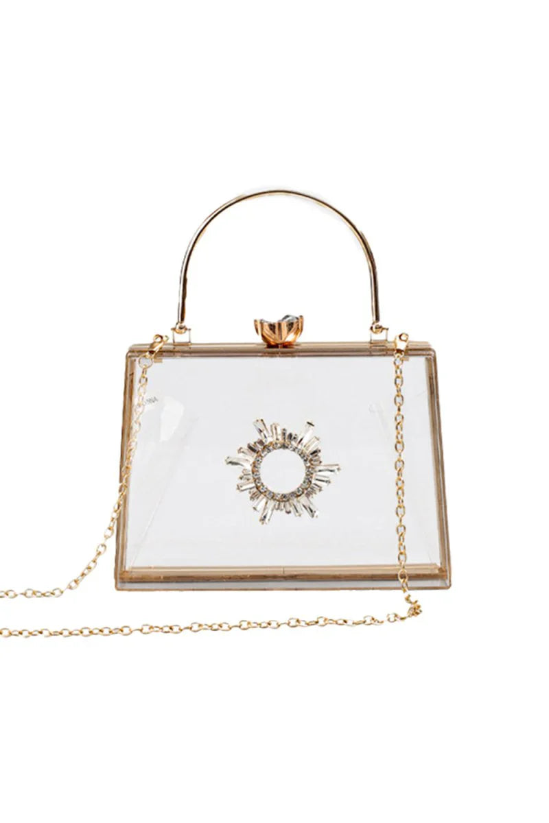 Womens Clear PVC Rhinestones Crossbody Evening Clutch Bags