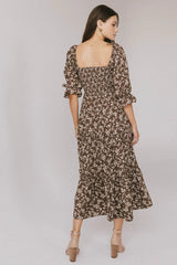 Kiran Floral Midi Dress in Brown FINAL SALE