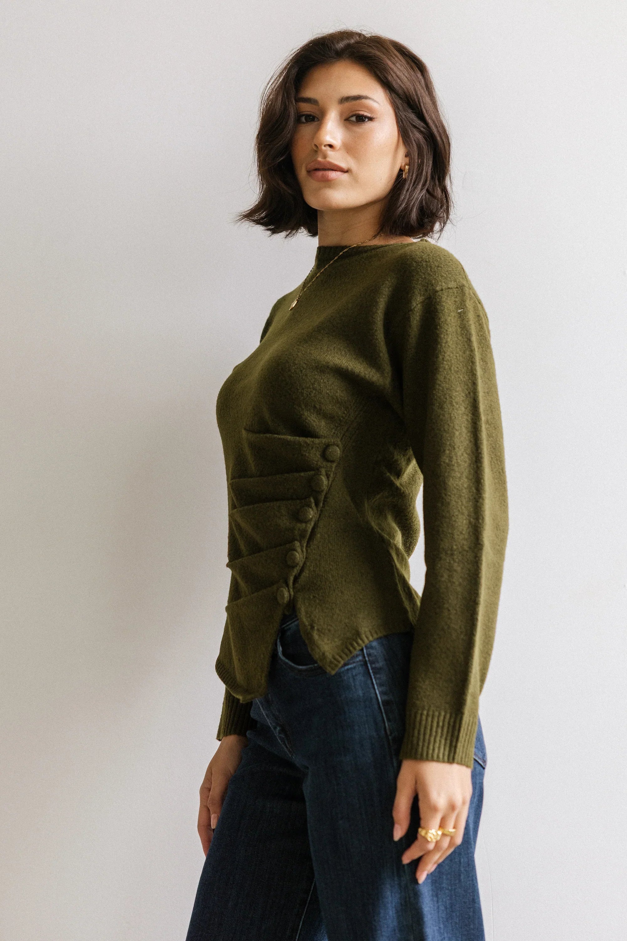 Jerzey Asymmetrical Sweater in Olive FINAL SALE