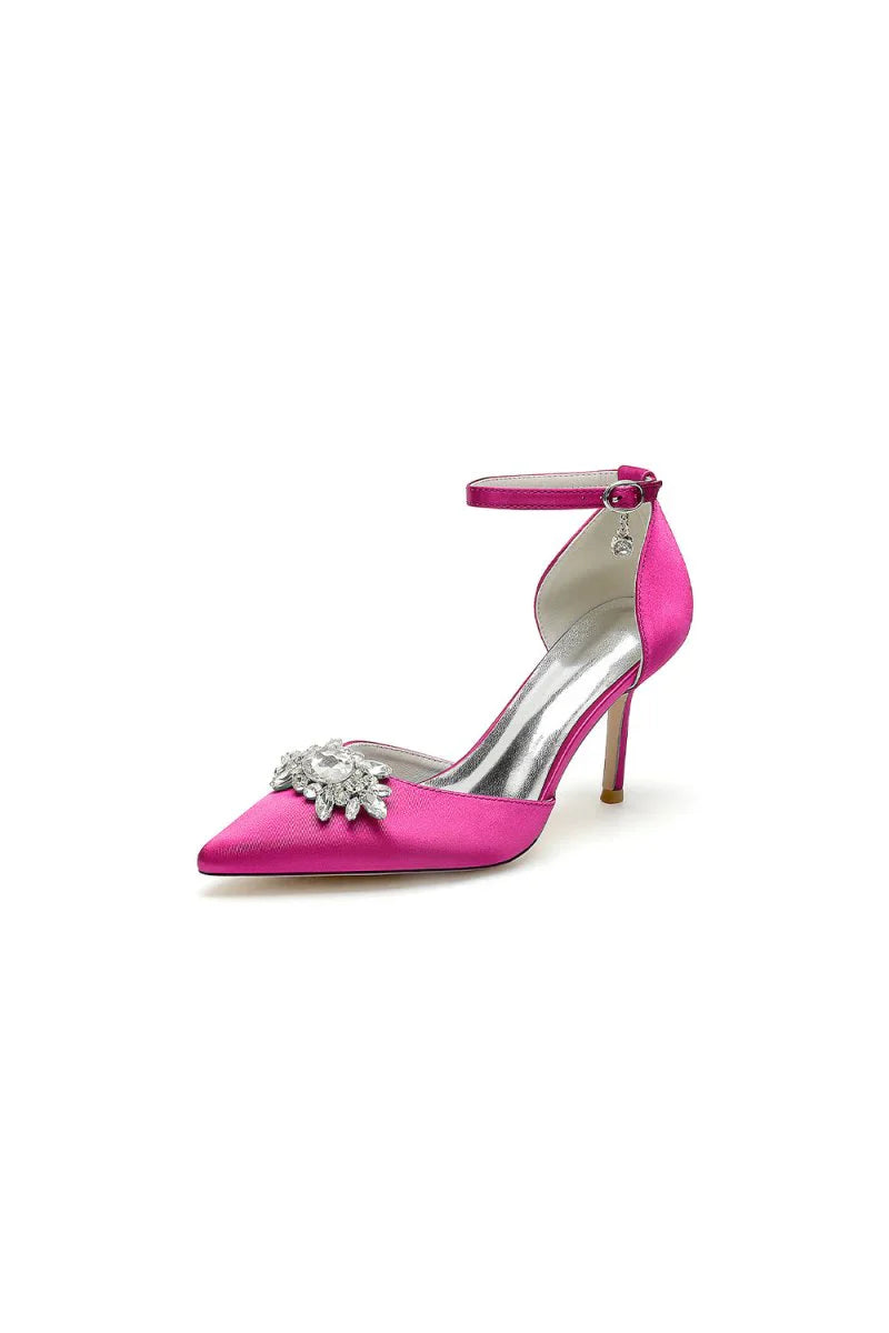 White Pointed Toe with Rhinestone Flower