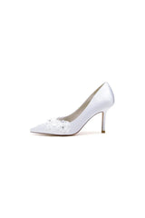 White Wedding Shoes Stiletto Heel Satin With Lace