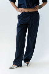 Melody Pinstripe Wide Leg Pants in Navy