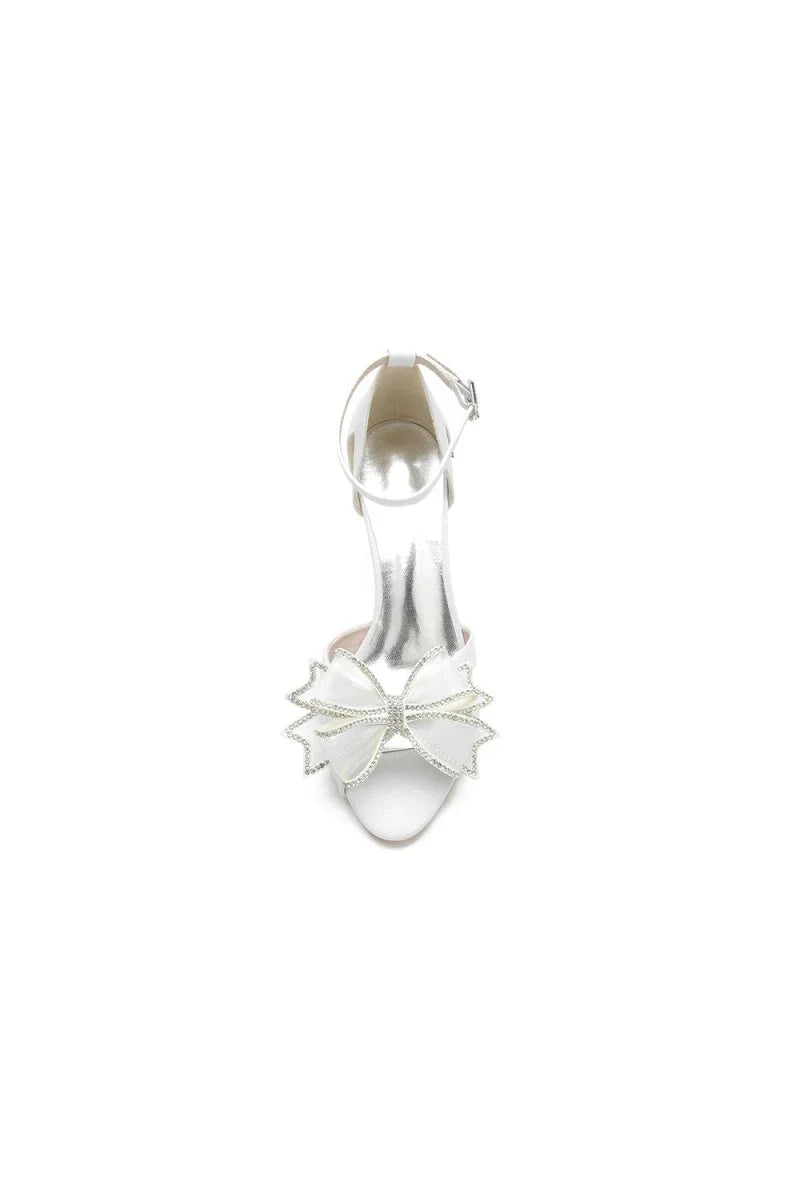 Chic Open Toe Beaded Hollow out Wedding Shoes With Bow