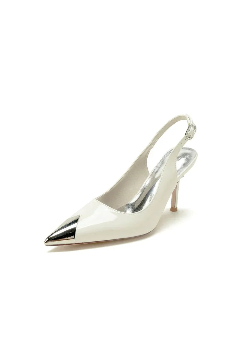 Glitter Crystal Slingback Wedding Heels Pointed Toe Stiletto Bridal Shoes