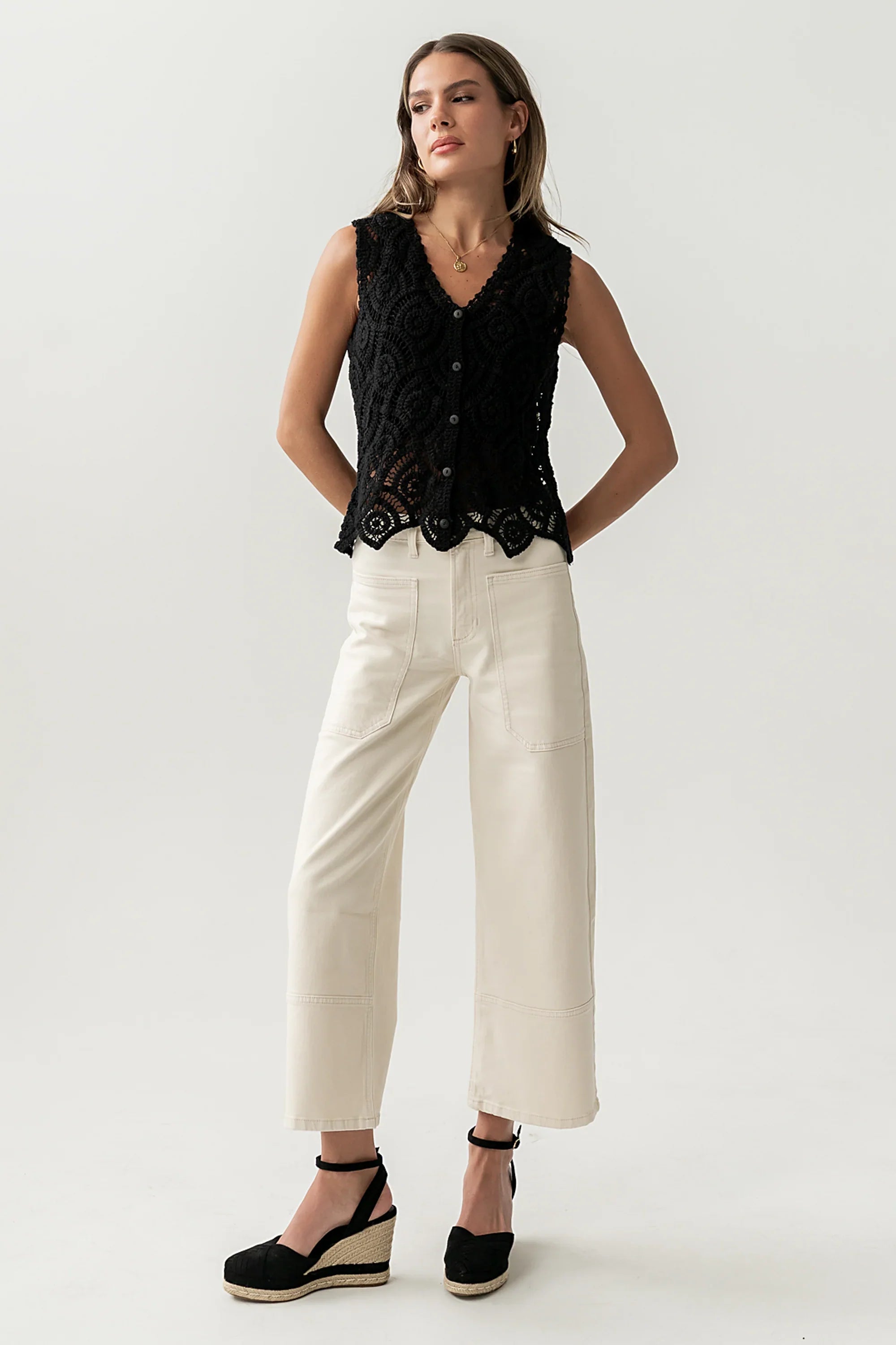 Vicky Crochet Vest in Black
