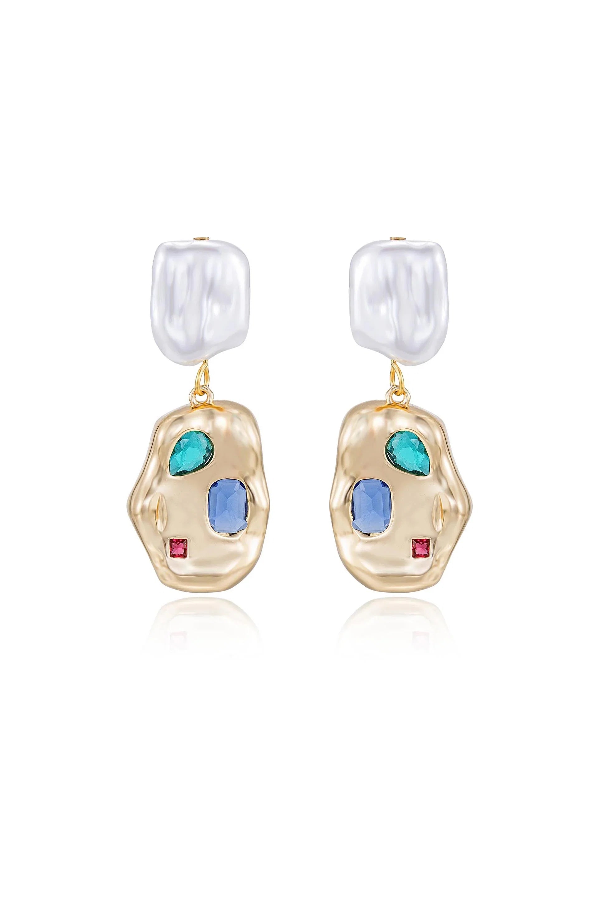 Rainbow Crystal Nugget Pearl Earrings