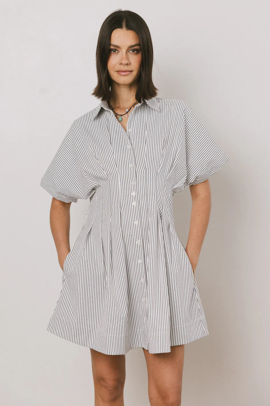 Erica Button Front Mini Dress in White FINAL SALE