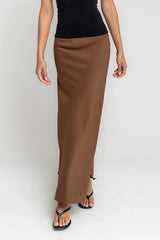 Ashlyn Textured Maxi Skirt in Brown