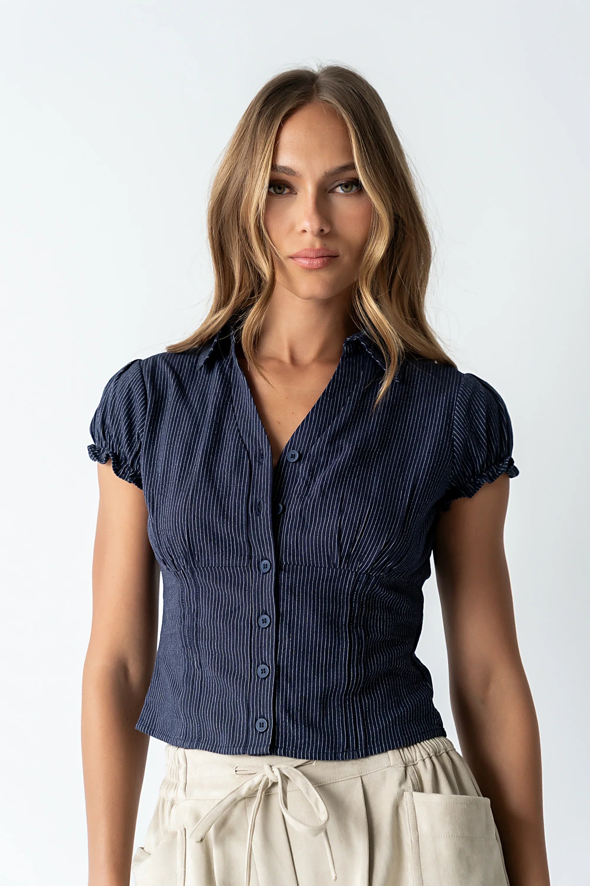 Lacie Striped Blouse in Navy
