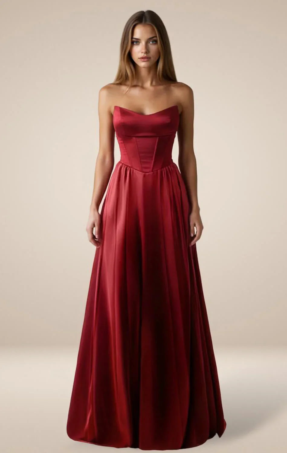 GINNY GOWN SATIN STRAPLESS A LINE DRESS