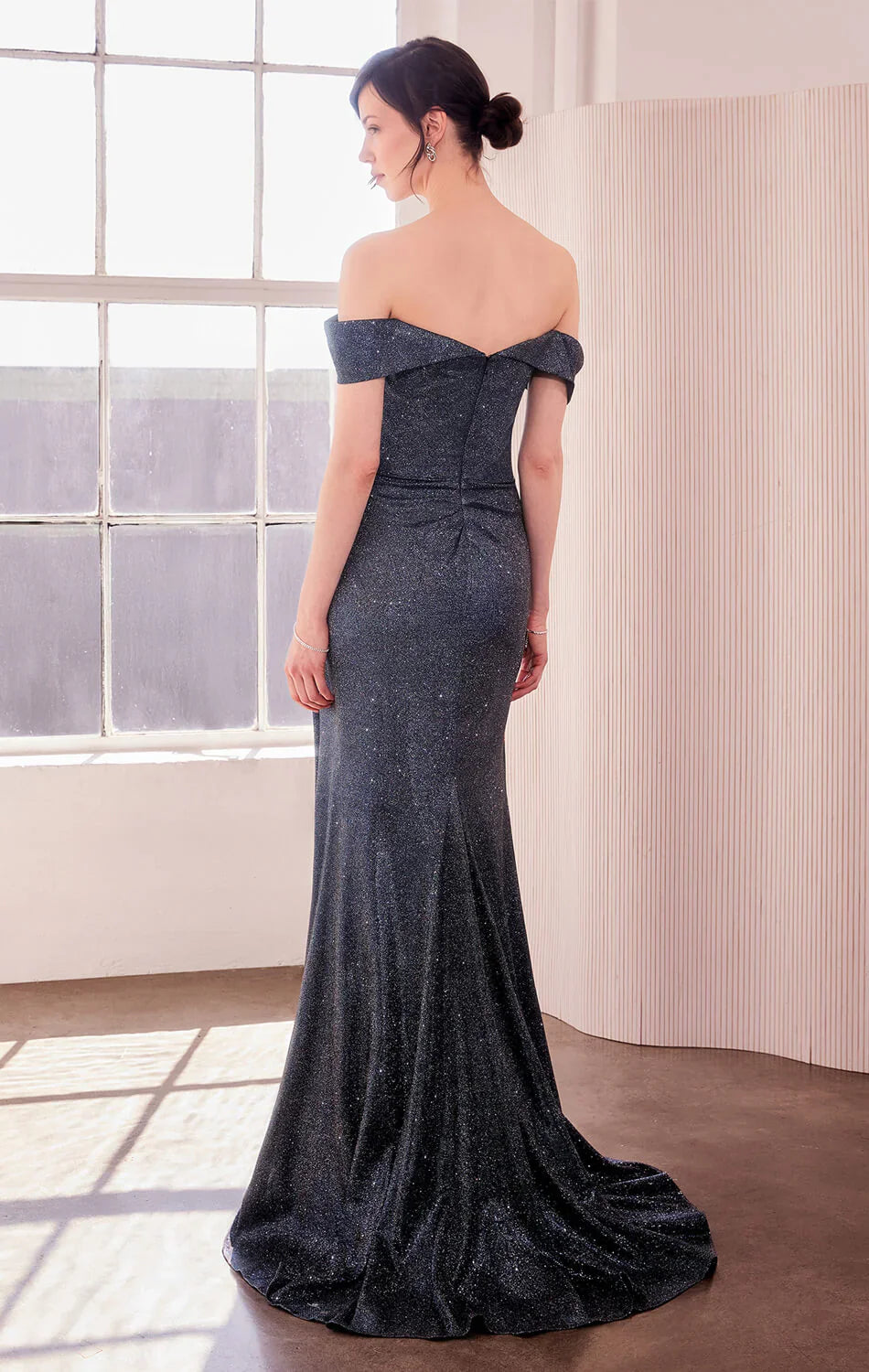 Venetian Gown Luxe Metallic Off Shoulder Evening Dress