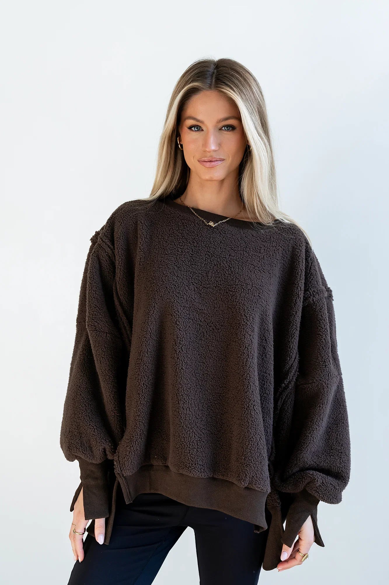 Moxie Oversized Sherpa Sweater in Brown FINAL SALE