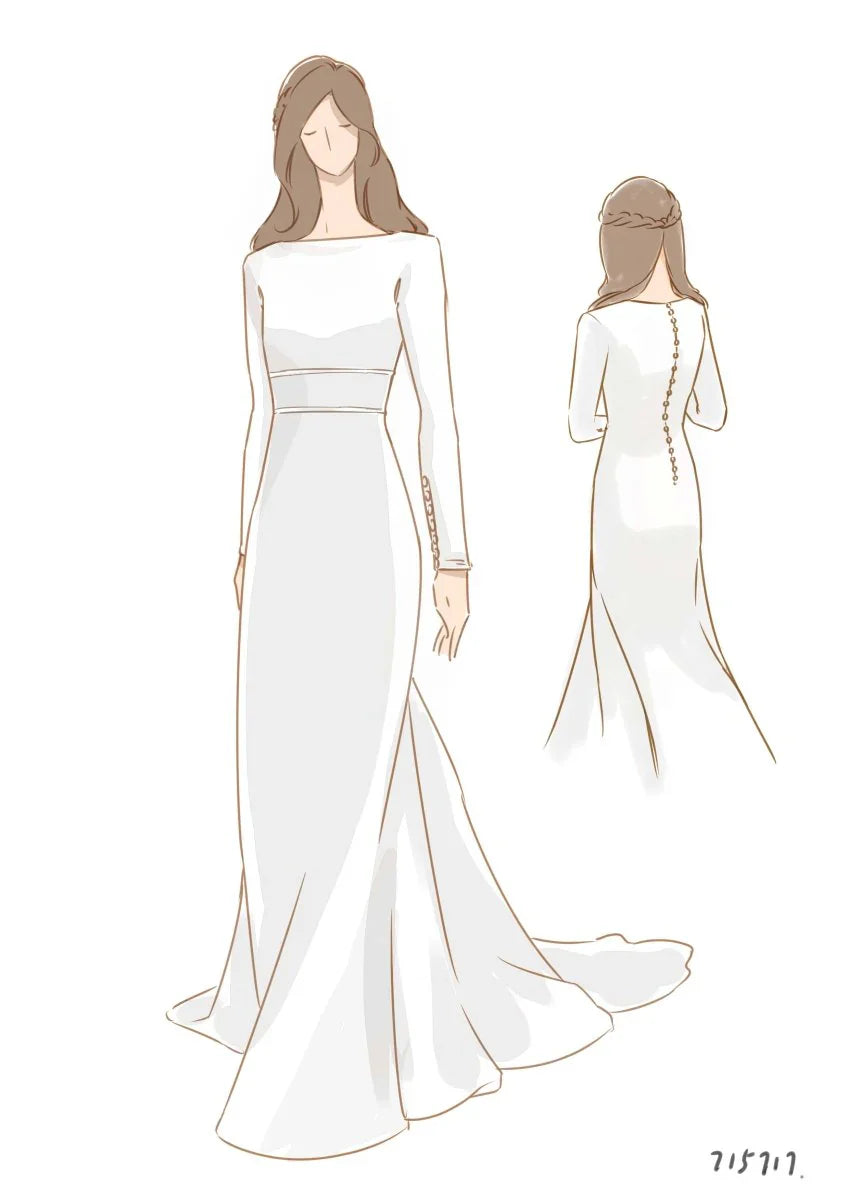 Modest Long Sleeve Satin Wedding Dress With Sweep Train